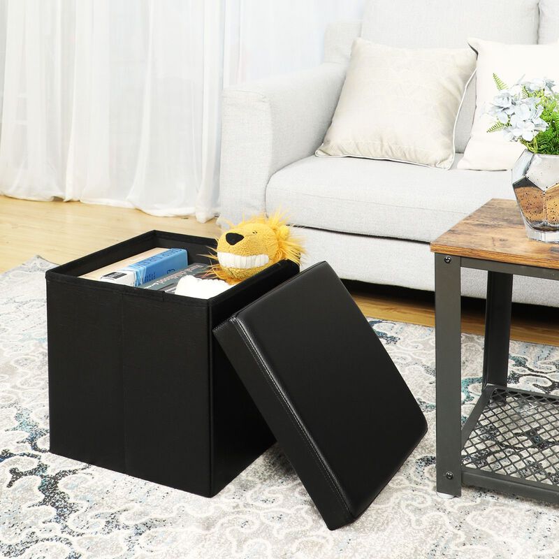 Folding Ottoman Cube Storage Stool with Hidden Compartment image number 6