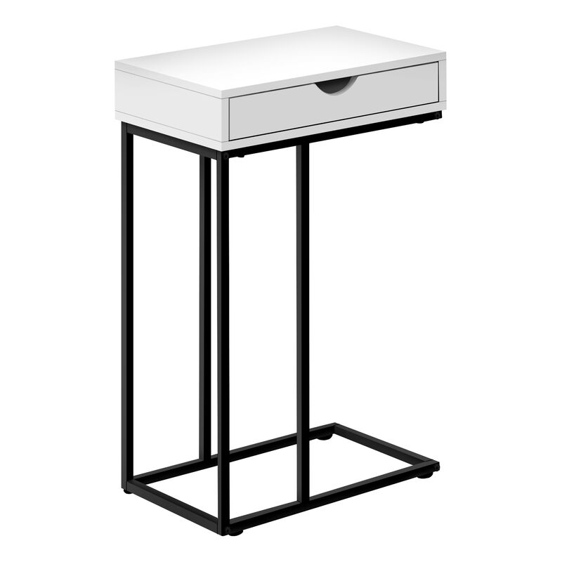 Monarch Specialties I 3770 Accent Table, C-shaped, End, Side, Snack, Storage Drawer, Living Room, Bedroom, Metal, Laminate, White, Black, Contemporary, Modern