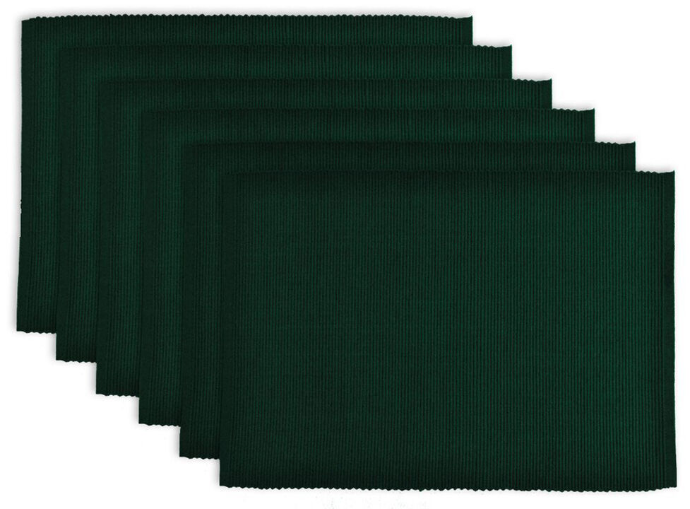 Set of 6 Dark Green Stripe Pattern Rectangular Placemats 19"