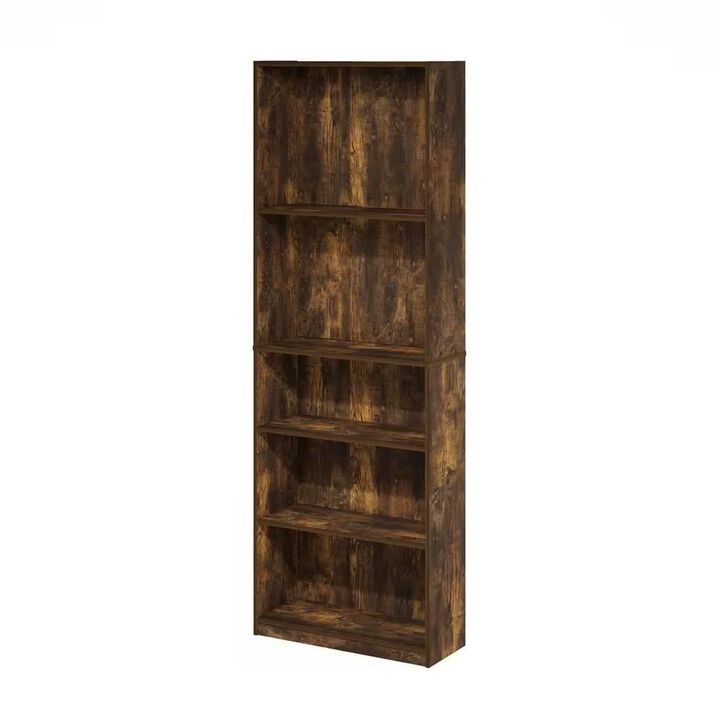 Hivvago 71-inch Tall 5-Shelf Bookcase in Medium Brown Wood Finish