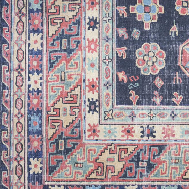 HomeRoots Medallion Distressed Non Skid Area Rug