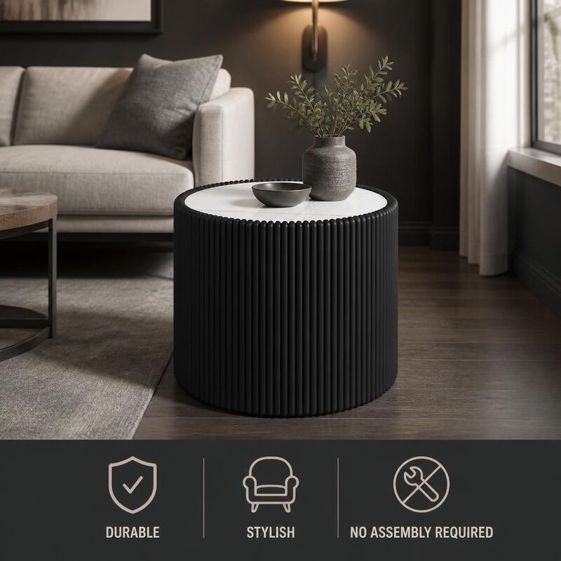 GOODSILO Round Cylinder Sintered Stone Top Modern Coffee Table with Unique Gold Pattern for Living Room and Multi-space Use image number 4