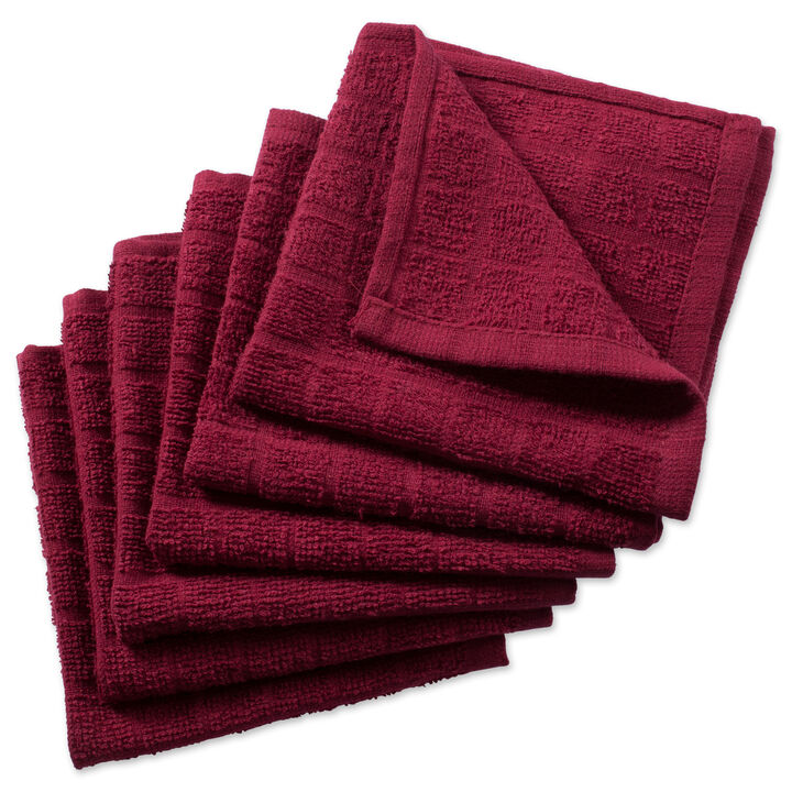 Set of 6 Wine Red Solid Window Pane Terry Dishcloths 12"