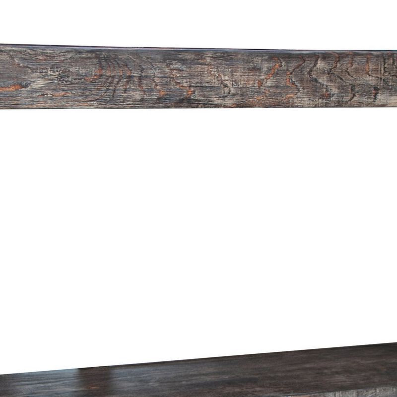 Noa 50 Inch Sofa Console Table, Solid Pine Wood, Distressed Brown, 1 Shelf-Benzara image number 2