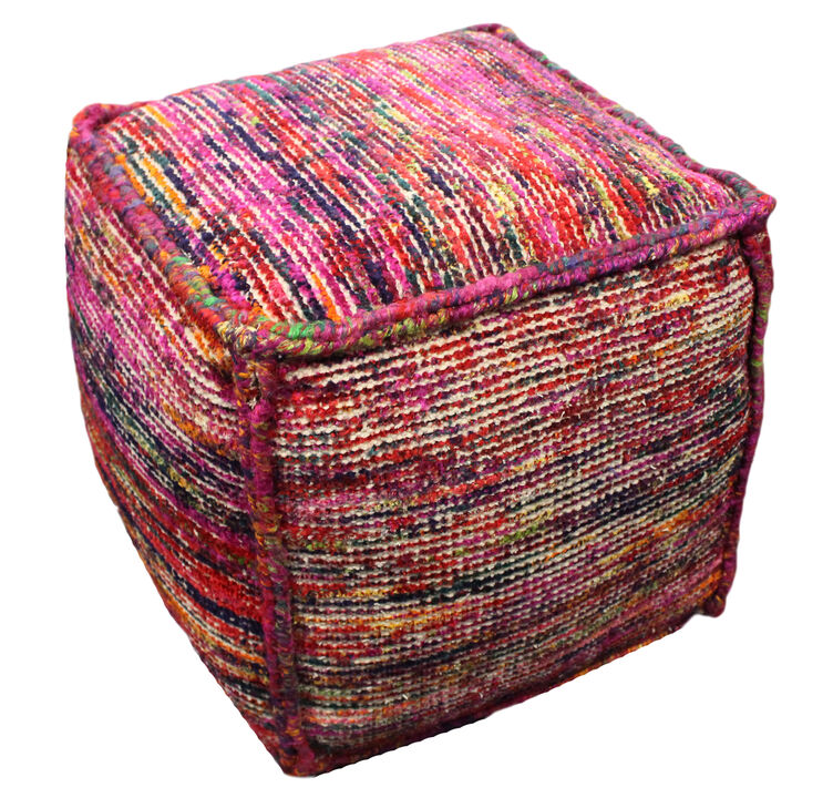 Hivvago 18 Inch Pink Wool Cube Pouf Ottoman