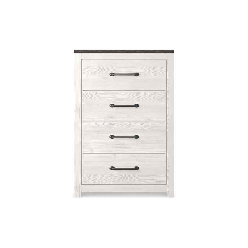 Hara Tall Dresser Chest, 4 Drawers Metal Handles, Farmhouse White Gray