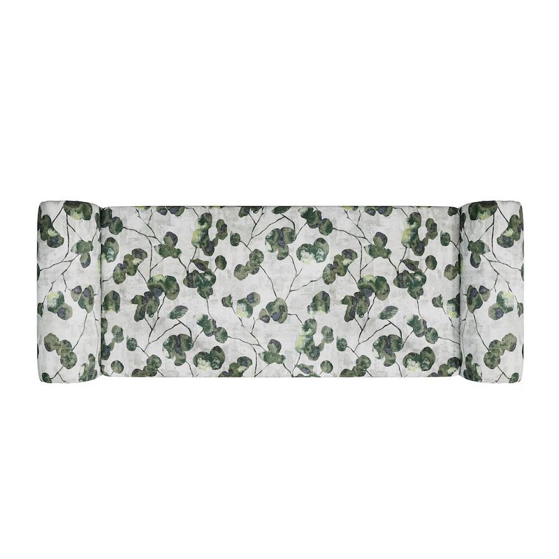 HL Home Furnishings Rolled Arm Storage Ottoman in Green Floral Bonsai