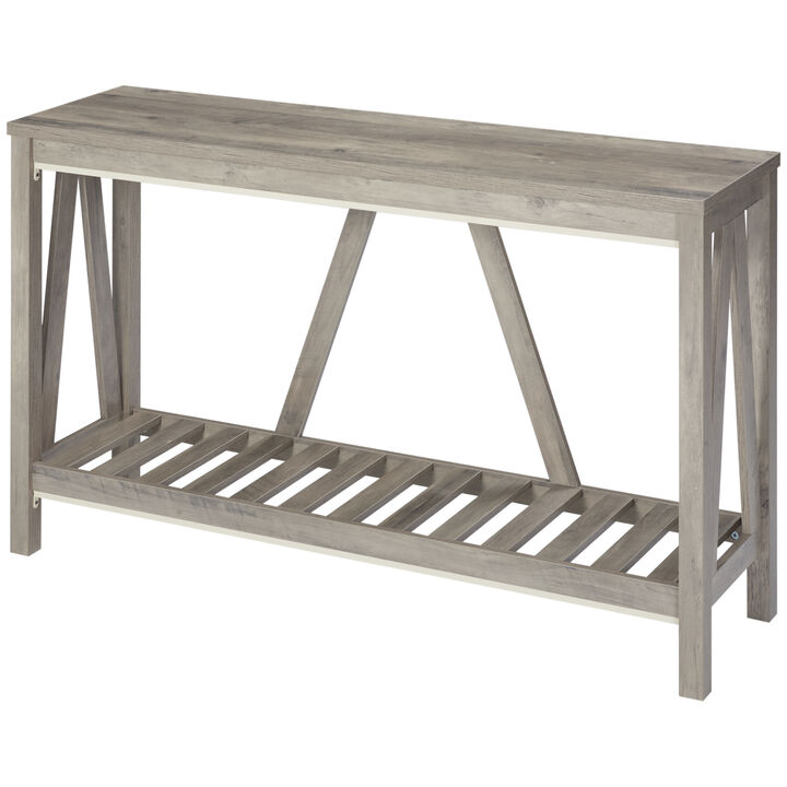 HOMCOM Console Table, Farmhouse Entryway Table with Storage Slatted Shelf, Rustic Sofa Table with Anti-tipper for Living Room, Hallway, Gray