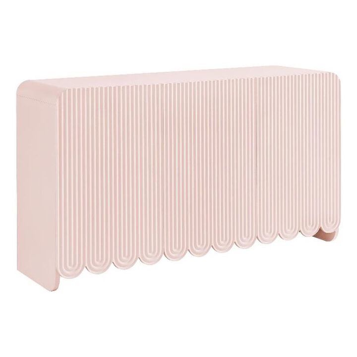 Modway Dahlia 55-Inch Fluted Sideboard Cabinet in Soft Pink &mdash; Accent Storage Cabinet with Adjustable Shelves &mdash; 3-Door Scalloped Sideboard for Living Room, Entryway, or Dining Room