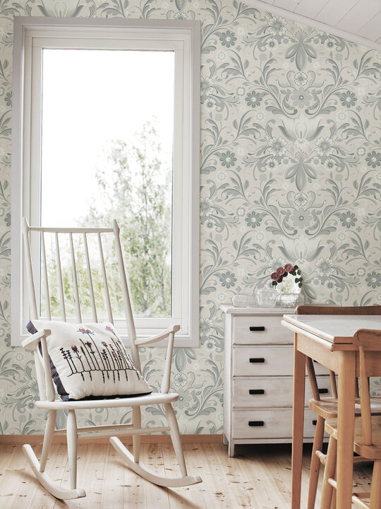 Ostanskar Light Grey Retro Floral Wallpaper