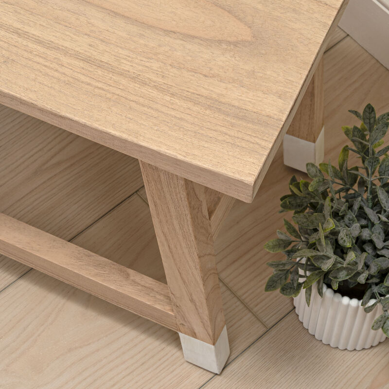 Finesse Classic Casual Handcrafted Solid Mindi Wood Accent Stool with Tipped Legs image number 5