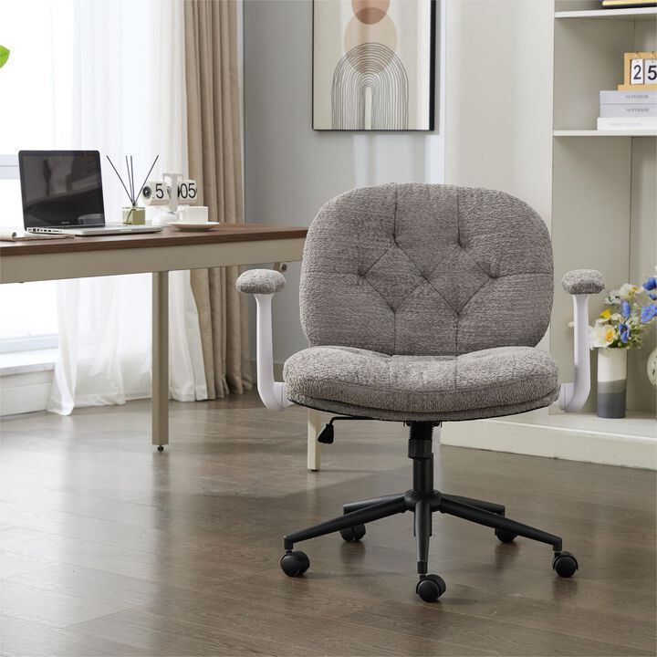 Cross Legged Chair with Flip-up Armrests, Comfy Swivel Chairs with Wide Seat