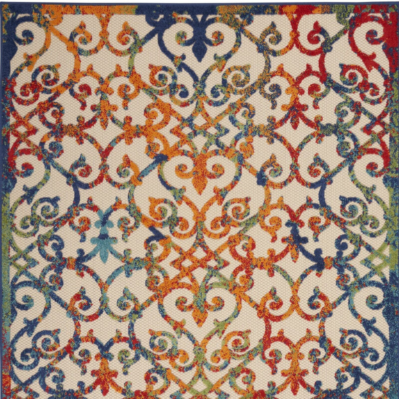 HomeRoots 5' X 8' Ivory Blue Orange And Green Trellis Indoor Outdoor Area Rug image number 4