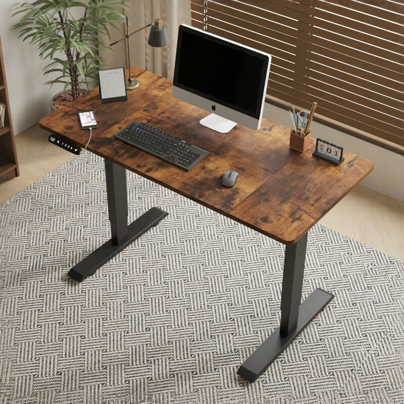 GOODSILO Rustic Brown Electric Standing Desk Height Adjustable Computer Table for Home and Office Modern Lift-up Desk image number 1