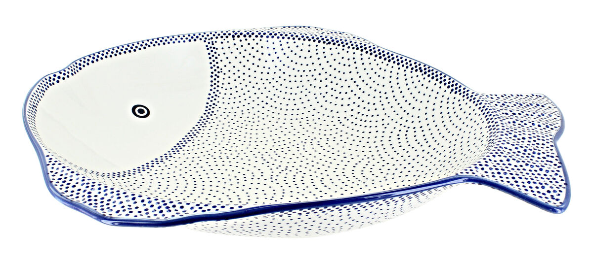 Blue Rose Polish Pottery Red Poppy Large Fish Platter