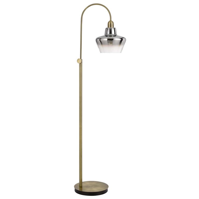 Floor Lamp with Glass Shade and Arc Metal Frame, Brass-Benzara image number 1
