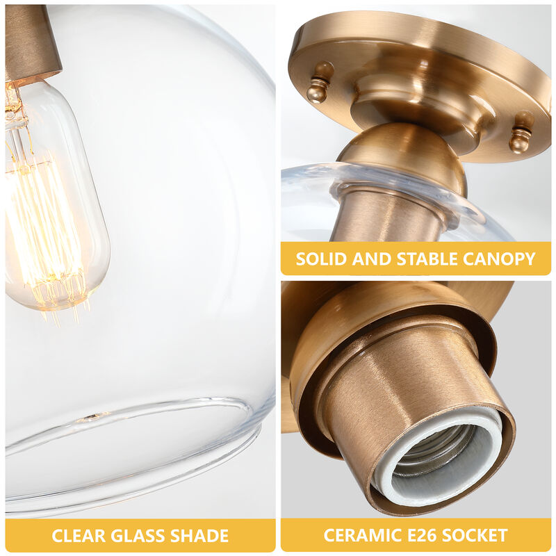 9 "Modern Vintage 1-Light Antique Brass Dimmable Semi Flush Mount Ceiling Light image number 3