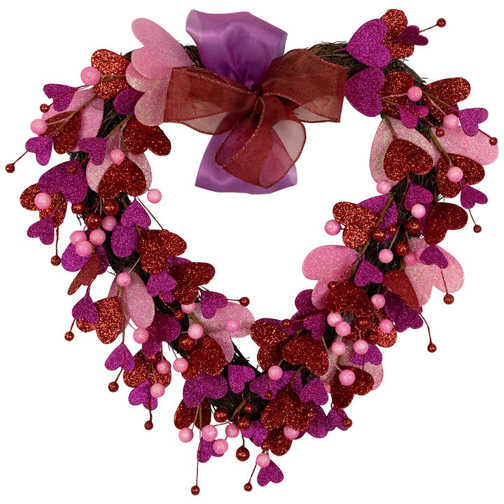 Glittered Hearts and Berries Valentine's Day Twig Wreath - 20"