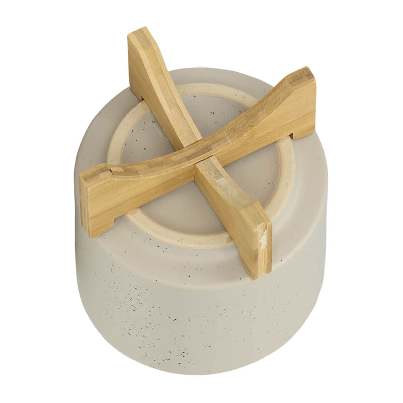 Planter with Wood Stand, Matte Beige Set