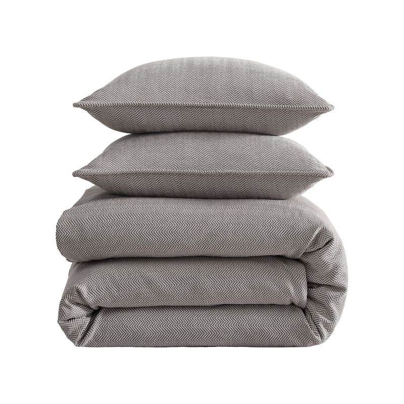 Chenille Herringbone Queen Taupe Duvet Cover Set image number 0