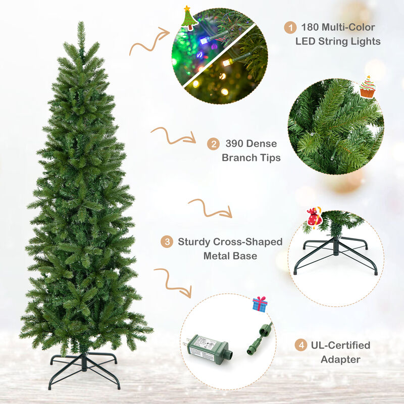 Pencil Christmas Tree with 180 Warm White and Multi-color LED Lights image number 5