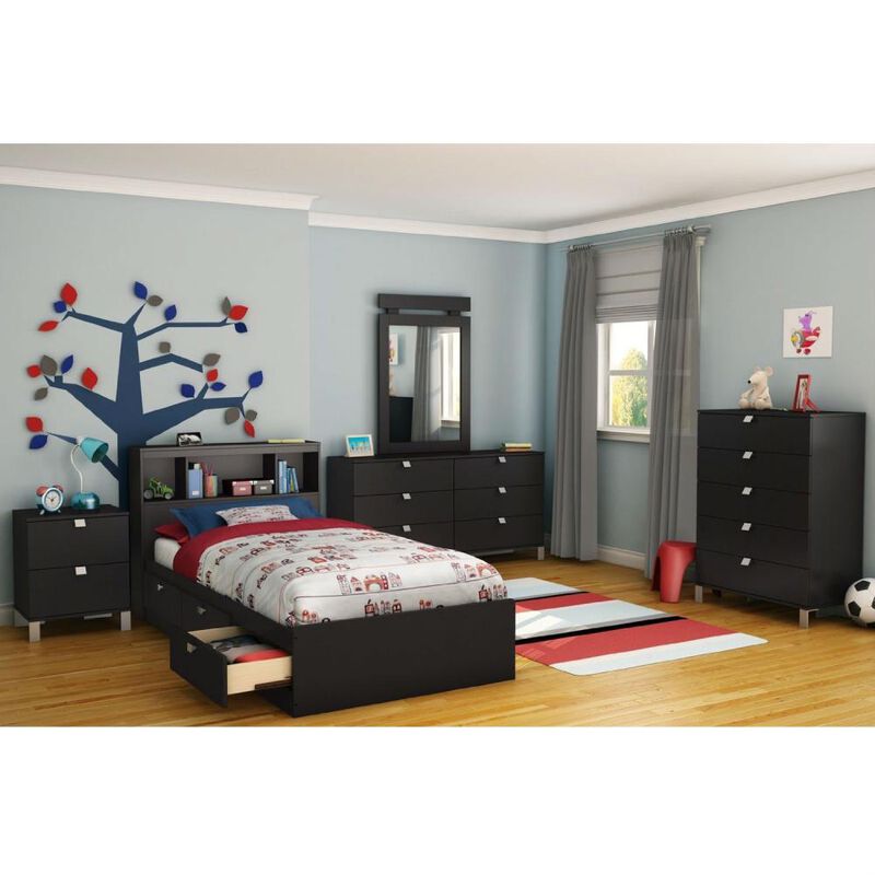 Hivvago Twin size Platform Bed with 3 Storage Drawers in Black Finish