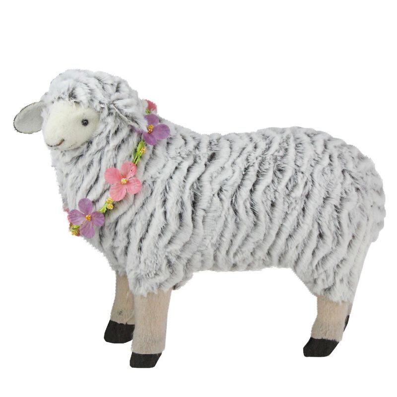 13" White and Black Plush Standing Sheep Spring Easter Figurine