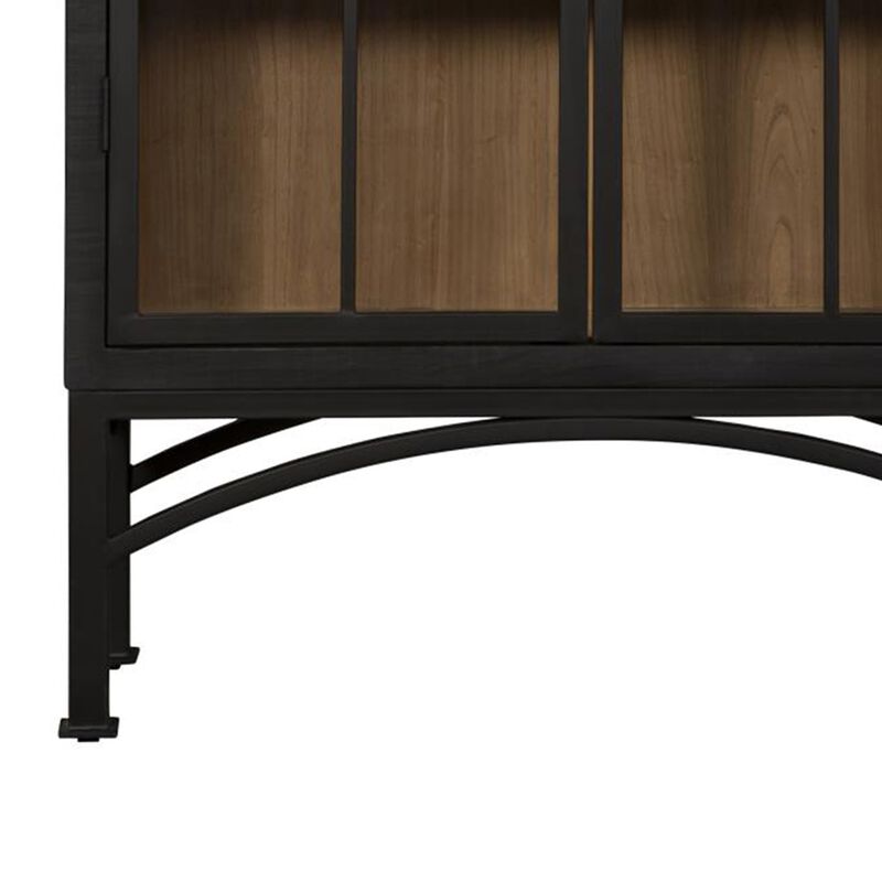 Veria China Cabinet, 2 Glass Door Arch Frame, Black Iron, 83 Inch