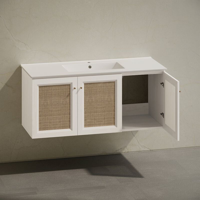 48" Wall-Mounted Bathroom Vanity in White Oak with Single Faucet Hole Vanity Top image number 5