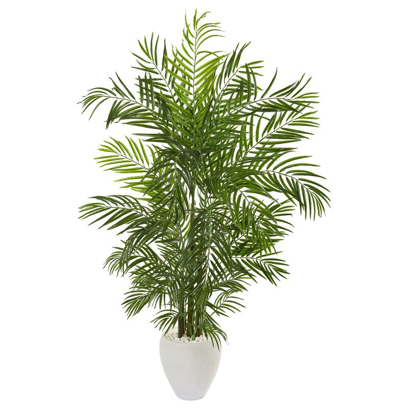 Hivvago 64 Inches Areca Palm Artificial Tree in White Planter UV Resistant (Indoor/Outdoor)