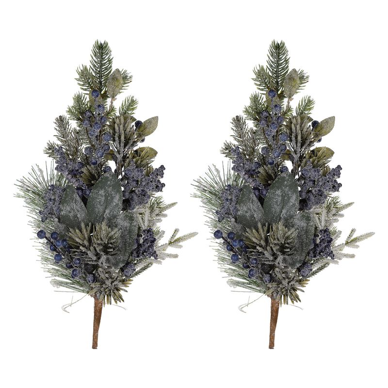 Set of 2 Frosted Blueberry Pine Sprays for Holiday Wreaths or Vase Arrangements