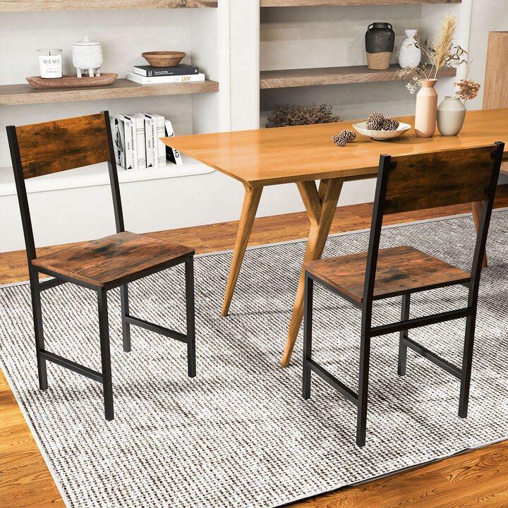 Set of 2 Industrial Side Chairs with Metal Legs and Angled Back for Kitchen or Dining