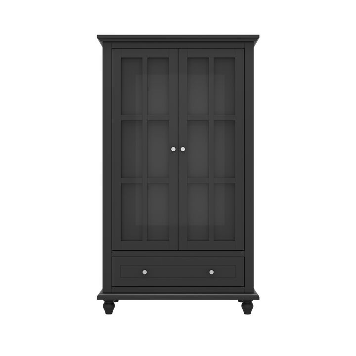 FUFU&GAGA Modern MDF Bookcase with 3 Shelves and Doors (31.5" W x 15.7" D x 55.1" H),Black