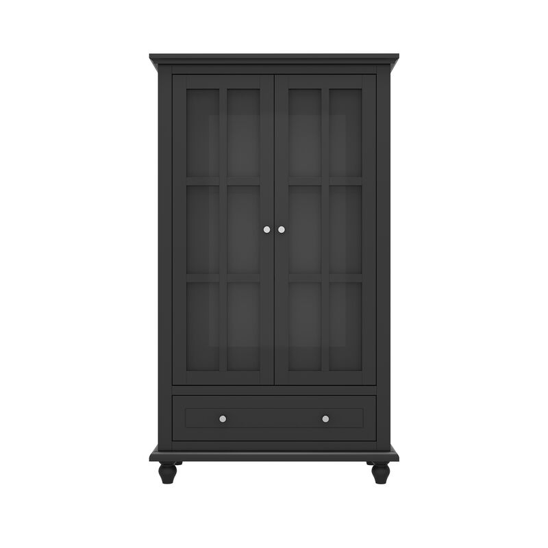 FUFU&GAGA Modern MDF Bookcase with 3 Shelves and Doors (31.5" W x 15.7" D x 55.1" H),Black