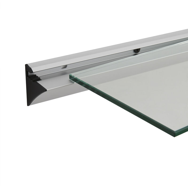 Modern Clear Glass Floating Shelf on Aluminum Bar