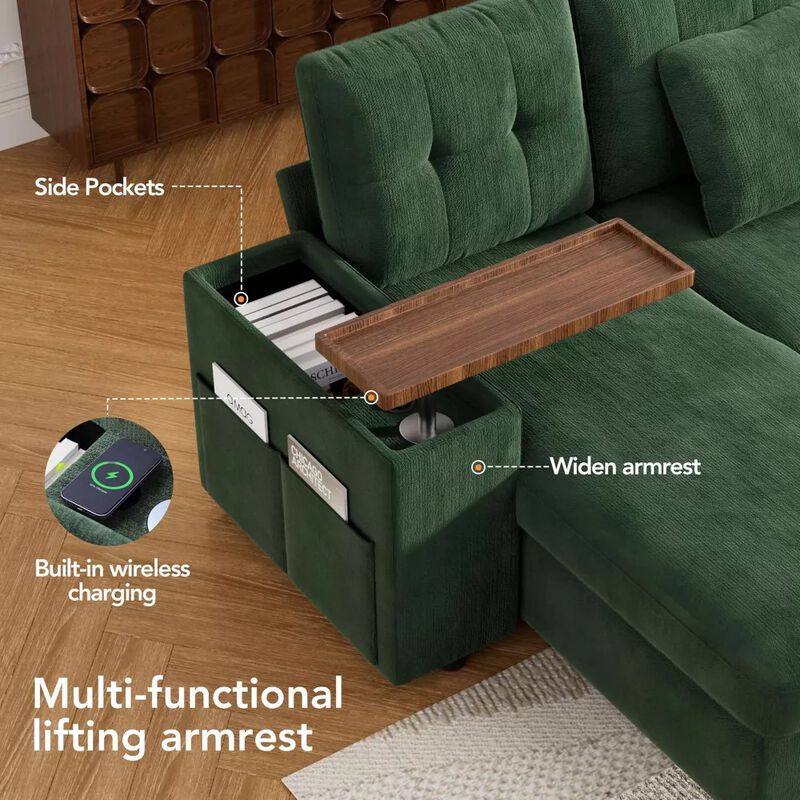 Vipbear 112" U-Shaped 7-Seat Modular Chenille Sectional Sleeper Sofa, Pull Out Bed Reclining Couch image number 4