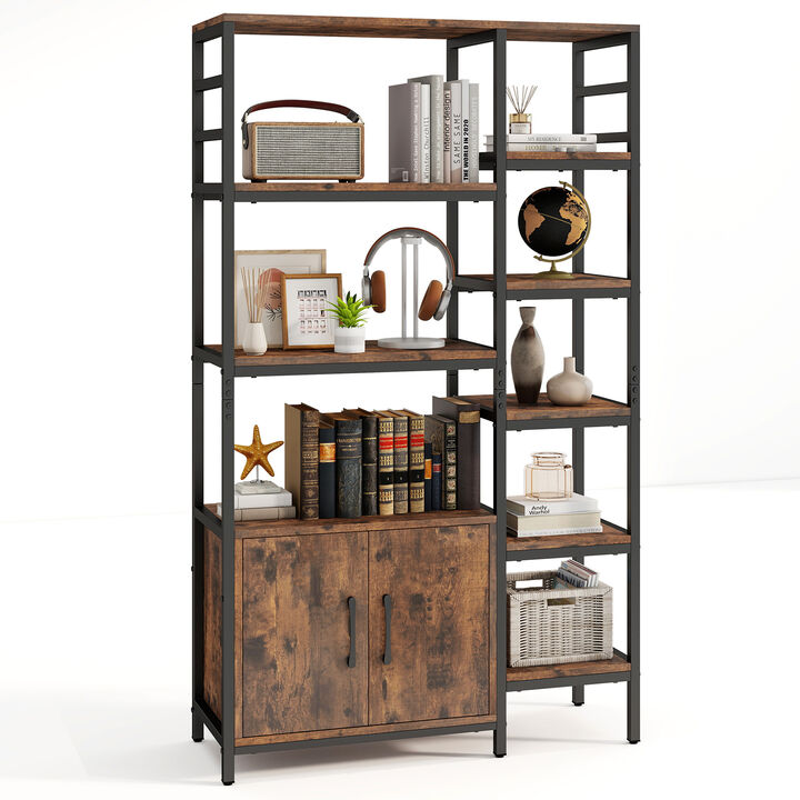 Double Wide 8-Tier Open Shelf Bookcase with Enclosed Cabinet – Space-Saving Design