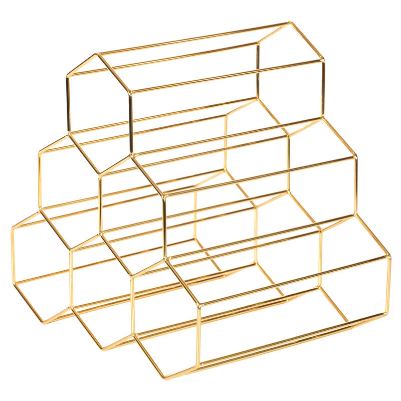 6 Bottle Gold Metal Modern Beehive Honeycomb Shape Countertop Wine Bottle Holder Rack Stand