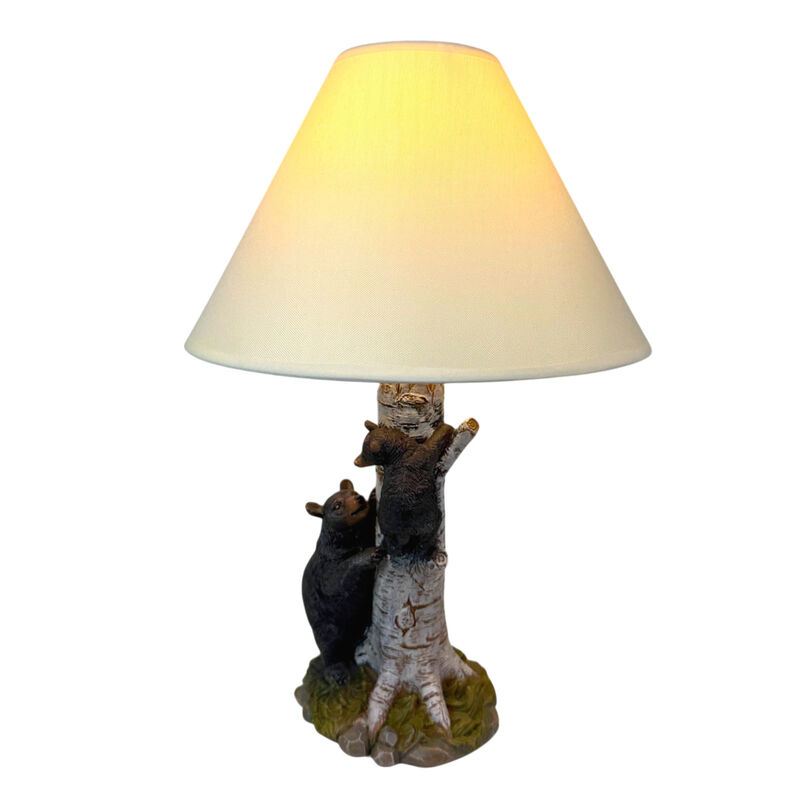 Black Bear and Cub Birch Tree Table Lamp With Shade image number 1