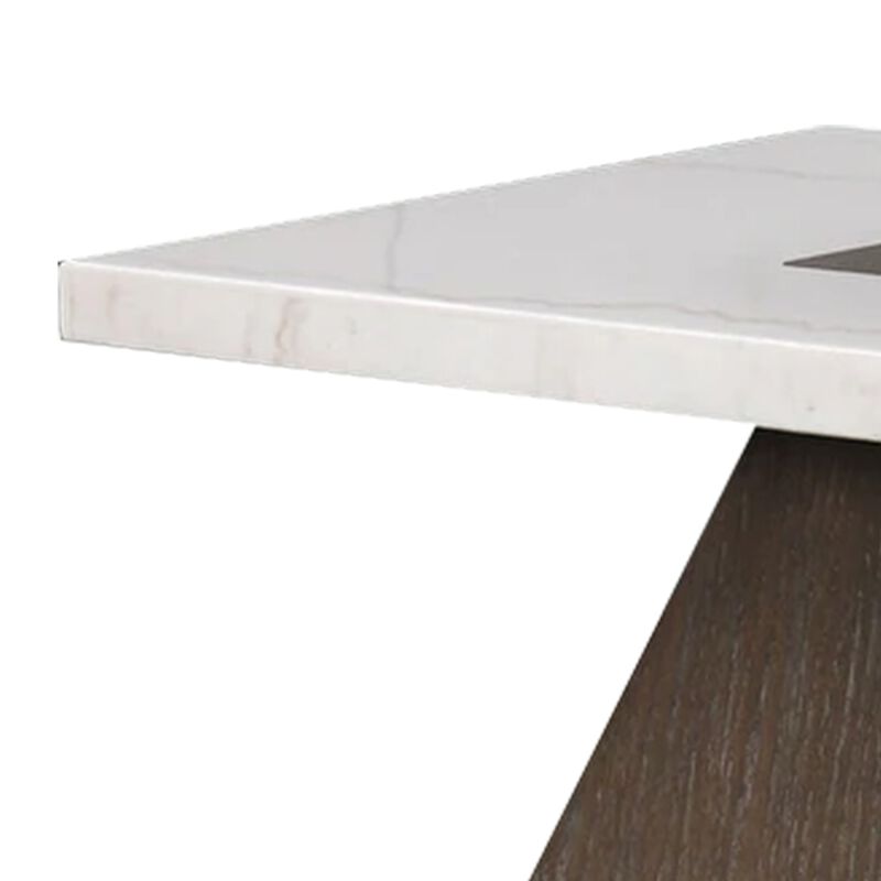 Asten Coffee Table, 48 Inch White Marble, Walnut Brown Pedestal Base image number 2