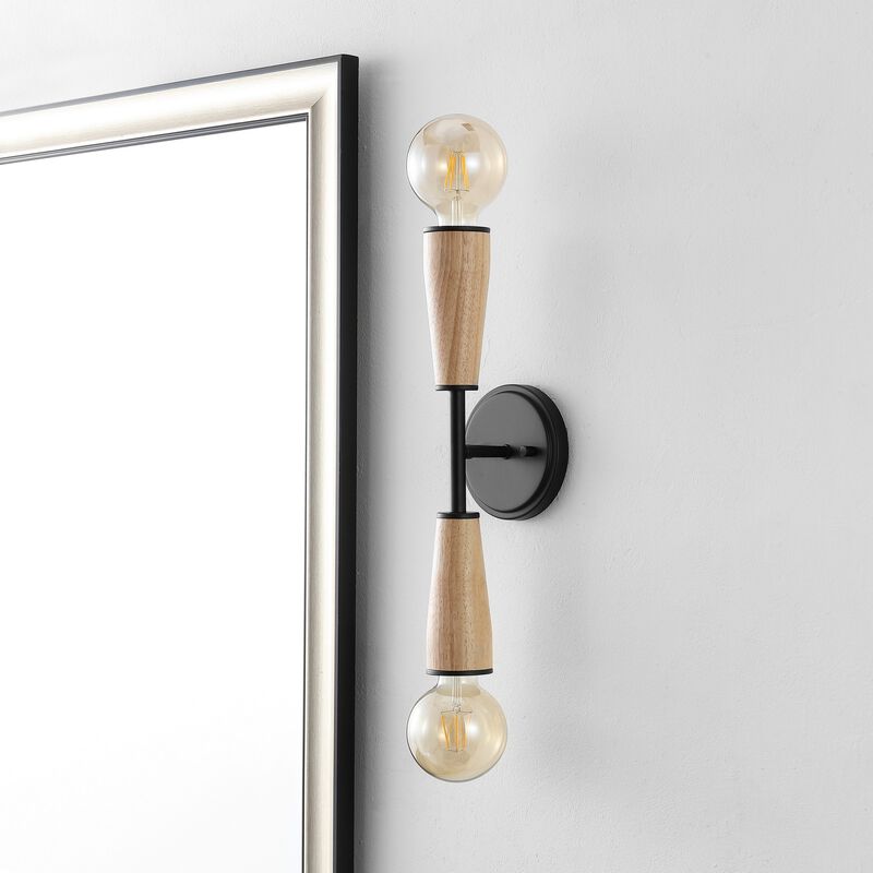 Katia 2-Light Modern Designer Iron/Wood Double Sided Hourglass LED Sconce