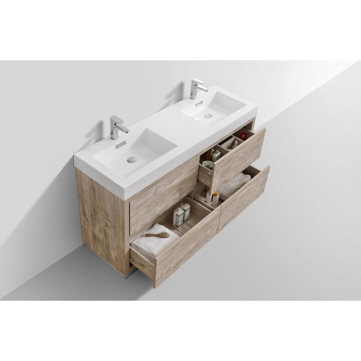 Kubebath Bliss 60 Double  Sink Nature Wood Free Standing Modern Bathroom Vanity