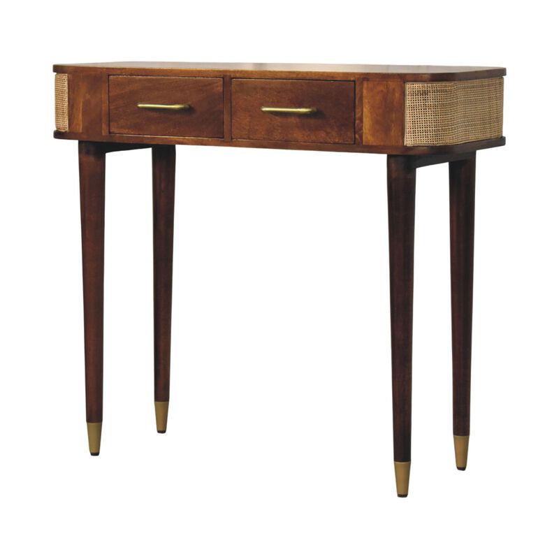 Artisan Furniture Solid Wood Belmont Cane Edge Console Table, 2 Drawers, Brown image number 2