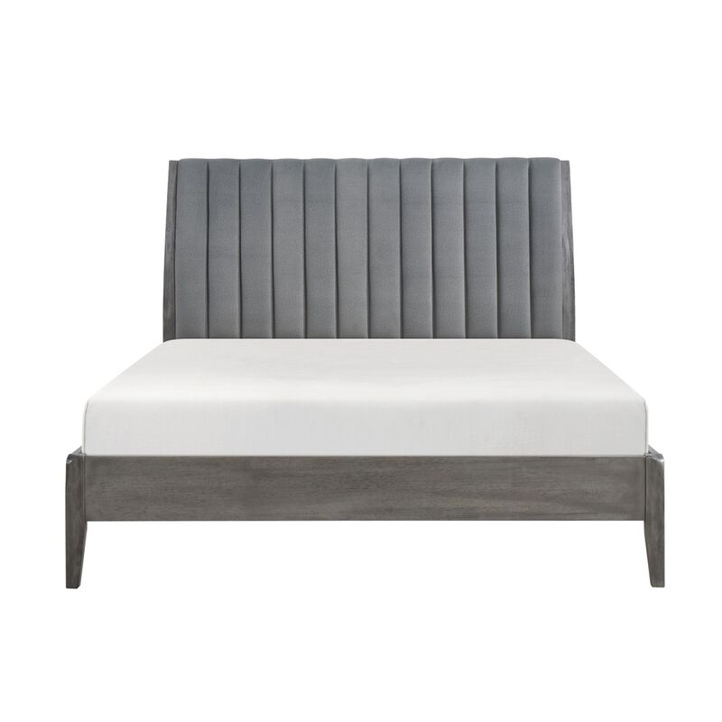 Ryla King Size Platform Bed, Gray Tufted Velvet Upholstered Panel Headboard