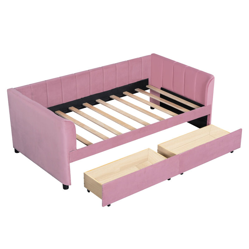 Merax Velvet Daybed with Backrest and 2 Drawers