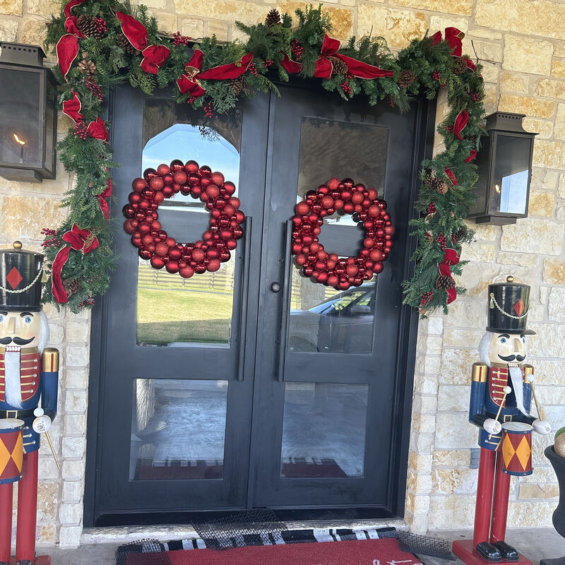 Red Hot 3-Finish Shatterproof Ball Christmas Wreath  24-Inch image number 3