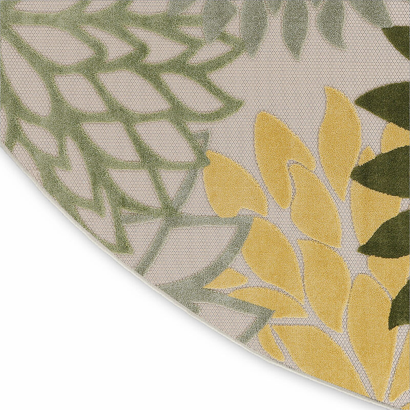 HomeRoots 5' Green Yellow Ivory And Dark Green Round Floral Indoor Outdoor Area Rug image number 3