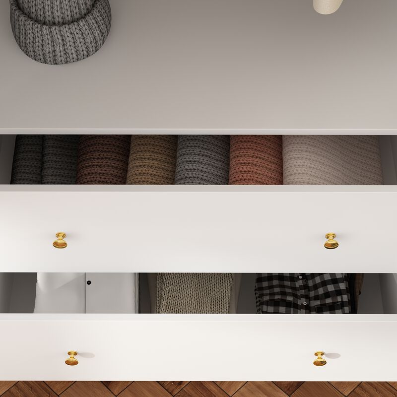 White 4-Door Armoires with Mirror, 2 Hanging Rods, 2-Drawers and Storage Shelves (19.7 in. D x 63 in. W x 70.9 in. H)