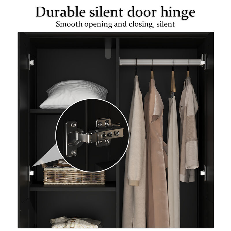 FUFU&GAGA Wooden Armoire with Double Doors, Shelves, and 3 Drawers (31.5" W x 19.7" D x 70.9" H), Black