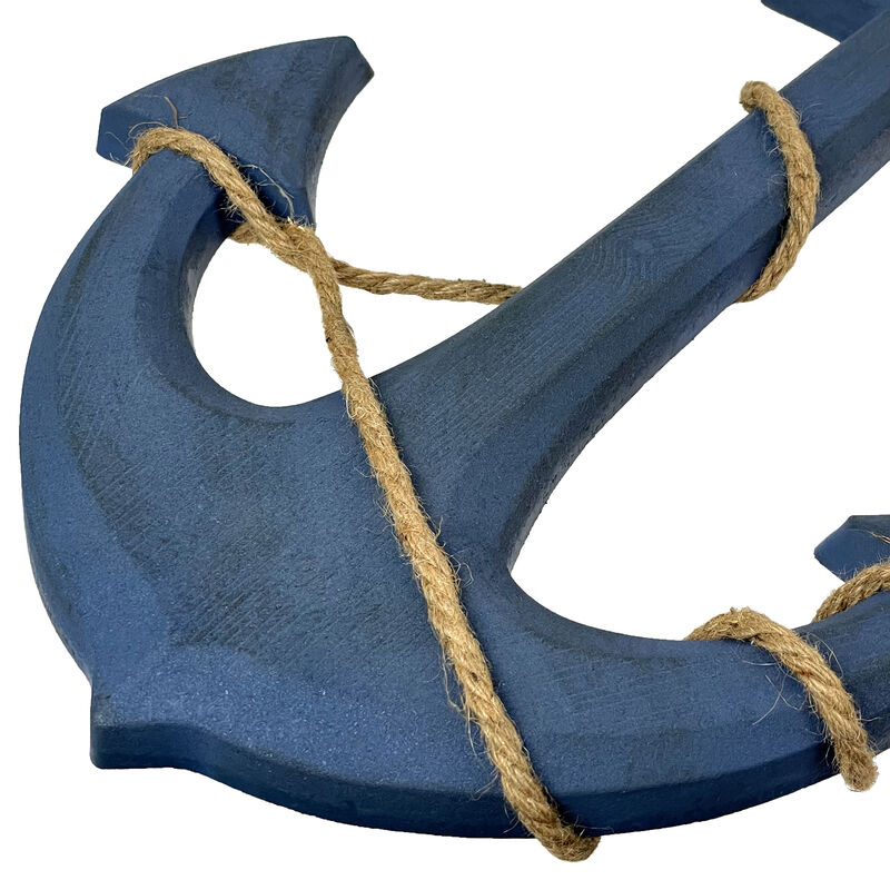 Large 24"x16" Ship Anchor & Rope Wall Hanging - Hand-Painted Blue Finis image number 3